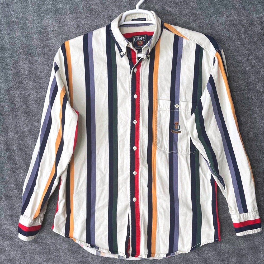 Vinatge Chaps Ralph Lauren Mens Multi Color Vertical Stripe Button Down Shirt M